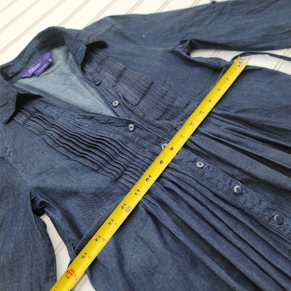 MILEY CYRUS MAX AZRIA Girls DENIM DRESS Blue Tie Back Long Sleeve Sz S - Picture 5 of 8